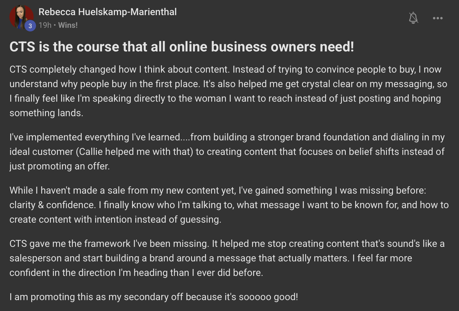 Rebecca Huelskamp-Marienthal — CTS is the course all online business owners need